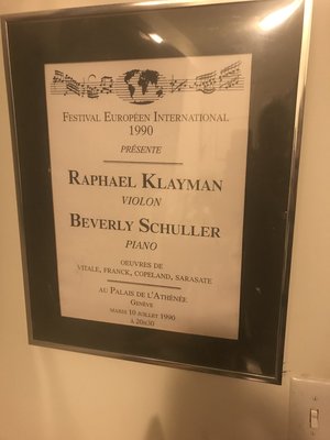 Program for the 1990 Festival Europeen International recital by Raphael Klayman, violin, and Beverly Schuller, piano, at the Palais de l'Athenee, Geneva